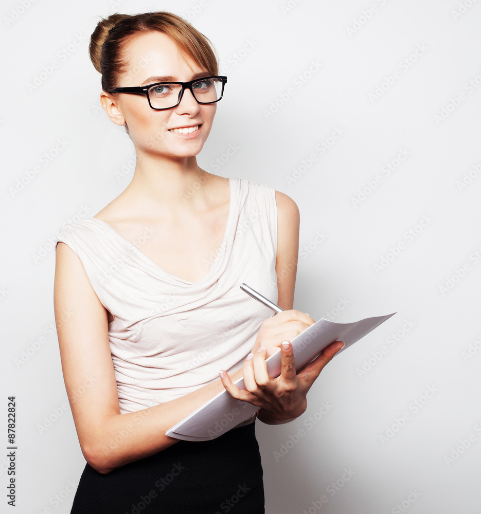 business woman hold pages of paper business woman hold pages of paper