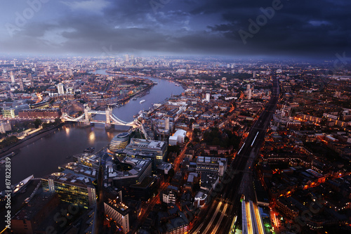 London aerial view with  Tower Bridge in sunset time © Iakov Kalinin