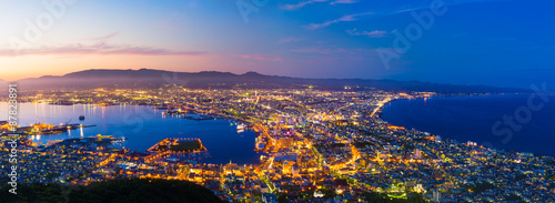 The city of Hakodate in the twilight, panorama photo