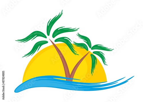island Logo with palm trees.