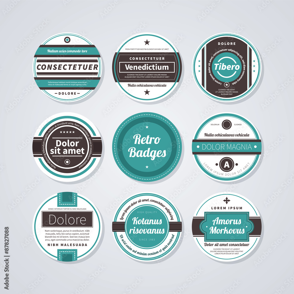 Obraz premium Set of 9 circle labels in retro style on white background.
