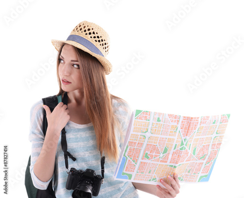 Traveler with map isolated ...