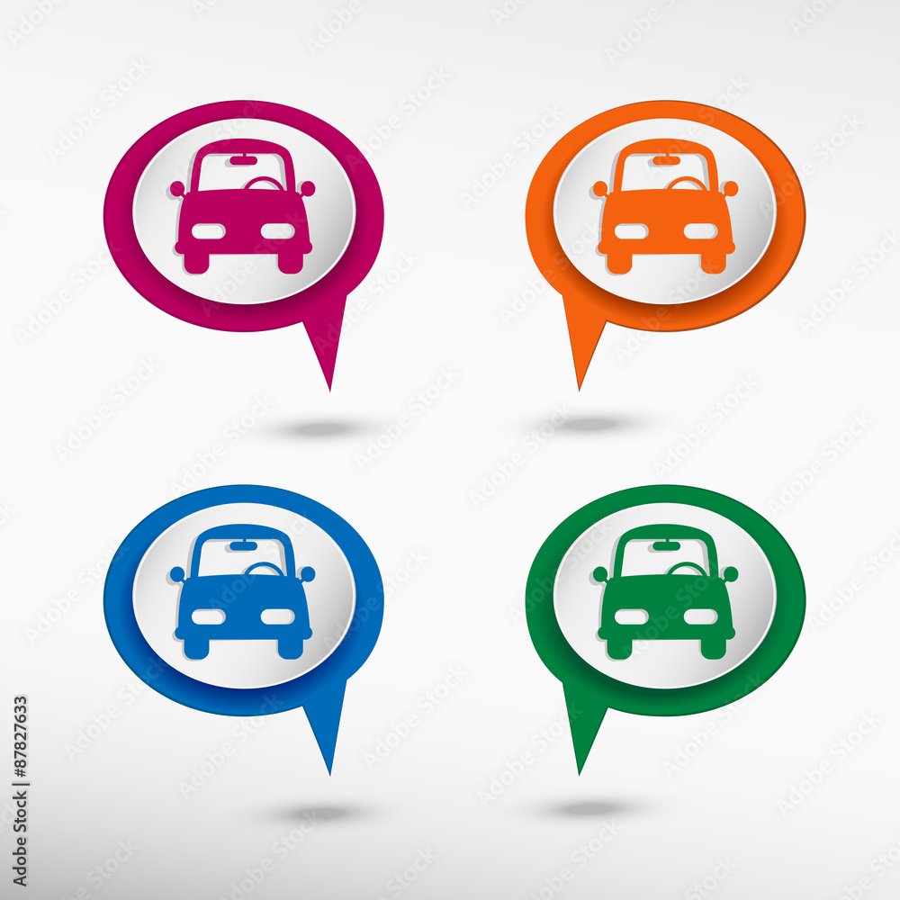 Car on colorful chat speech bubbles Car on colorful chat speech bubbles