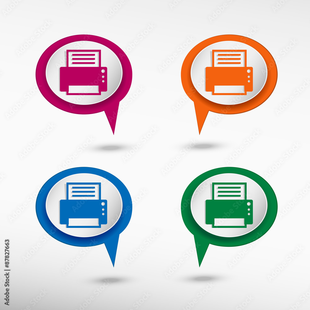 Printer on colorful chat speech bubbles Printer on colorful chat speech bubbles