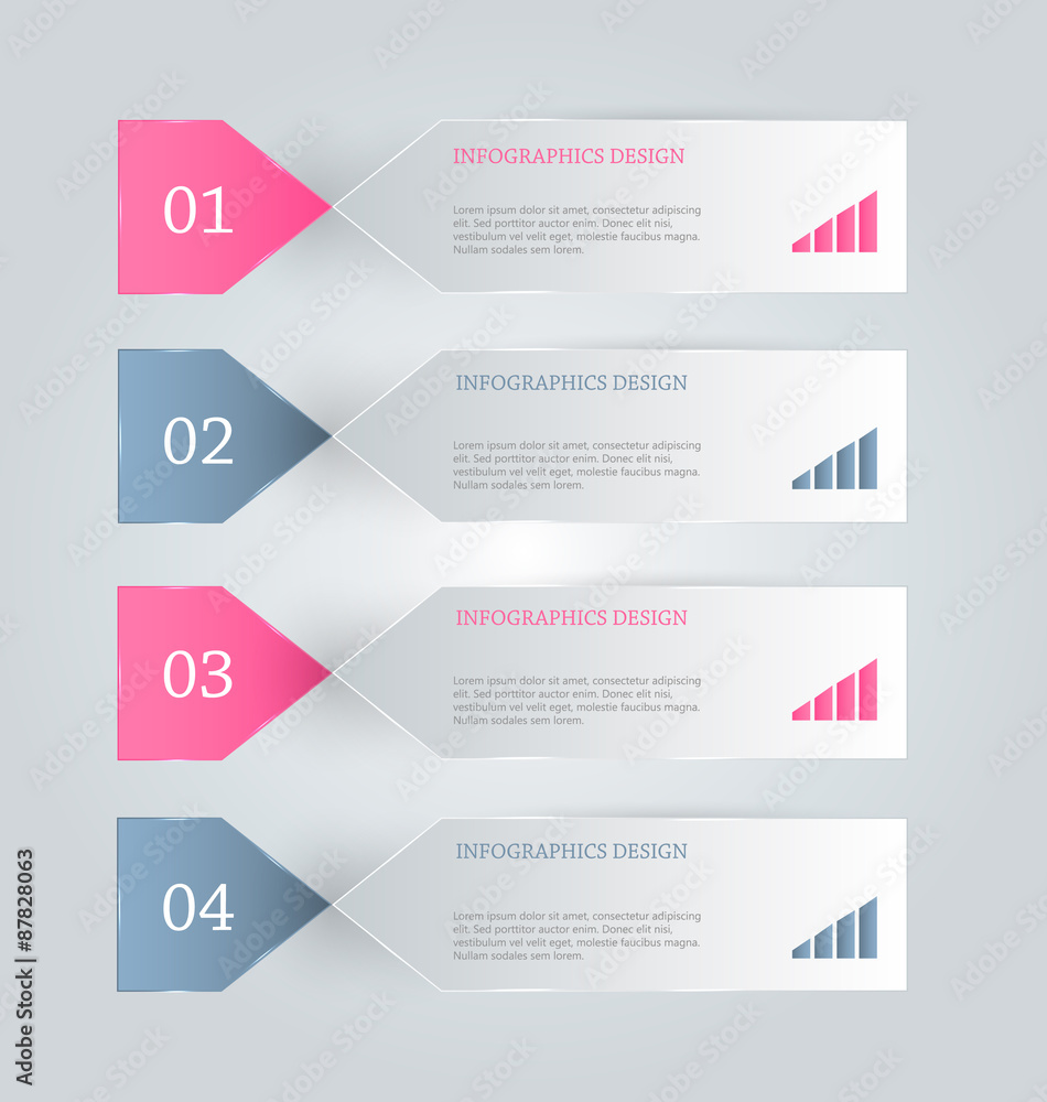 Business infographics tabs template for presentation, education, web design, banner, brochure, flyer. Pink and grey colors. Vector illustration. Business infographics tabs template for presentation, education, web design, banner, brochure, flyer. Pink and grey colors. Vector illustration.