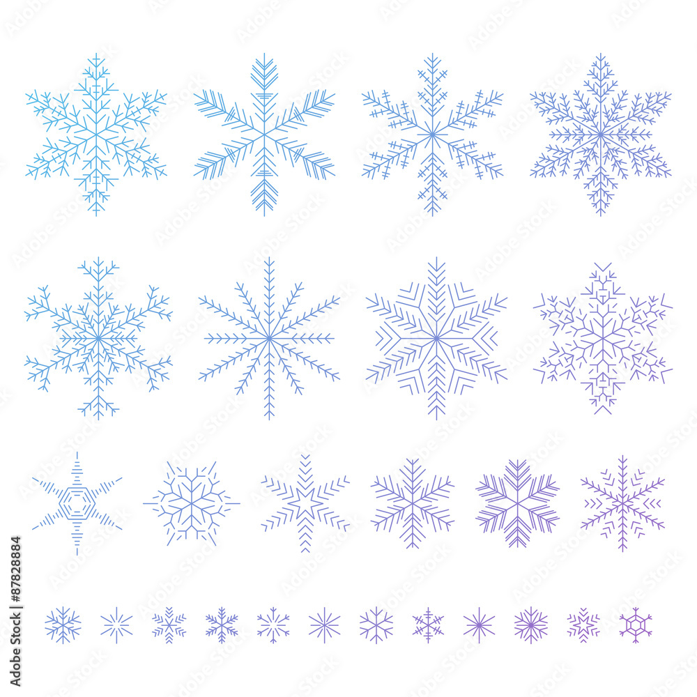 Set of outline snowflakes vector illustration.