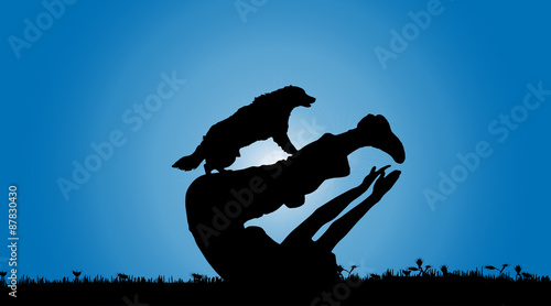 Vector silhouette of a woman with a dog.