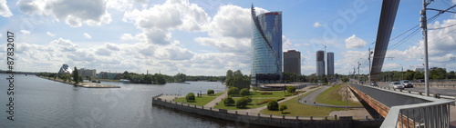 Panoramic view of River Daugava Embankment in Riga, Latvia 