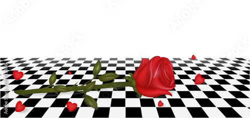 Rose on the floor. Chess board