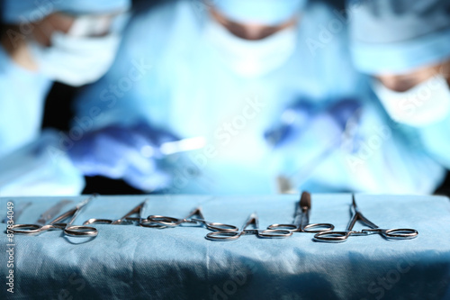 Surgical tools lying on table