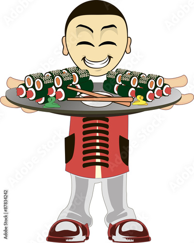 Cartoon asian waiter
