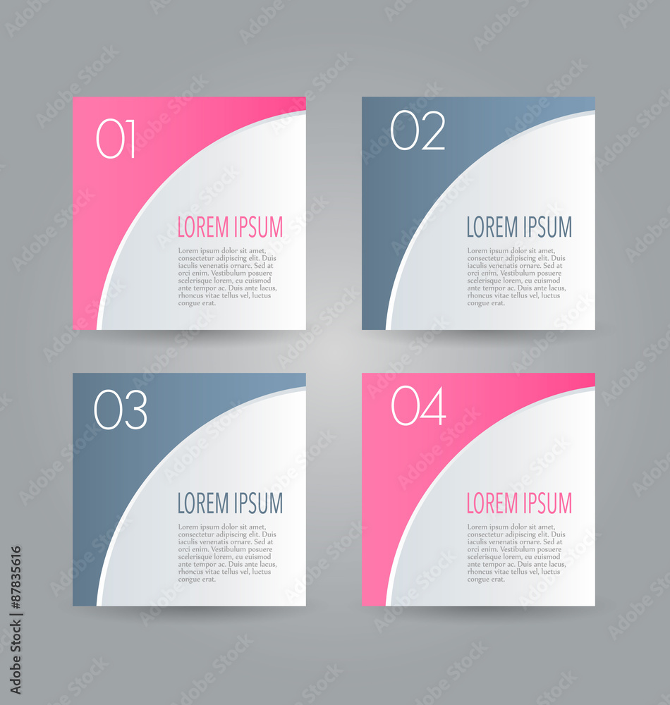 Business infographics tabs template for presentation, education, web design, banner, brochure, flyer. Pink and grey colors. Vector illustration.