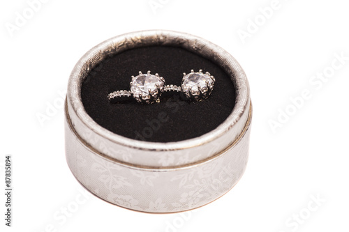 Pair of diamond crystal earrings in  silver box