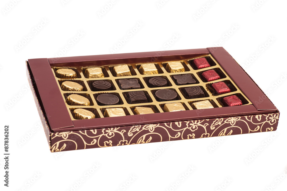 Box of chocolate candies isolated on white Box of chocolate candies isolated on white