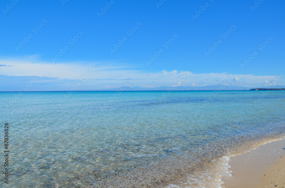 Obraz premium Beautiful turquoise crystalline mediterranean sea and white sand