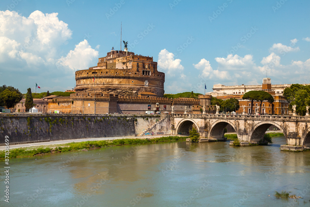 Saint Angel Castle and bridge in Rome, Italy