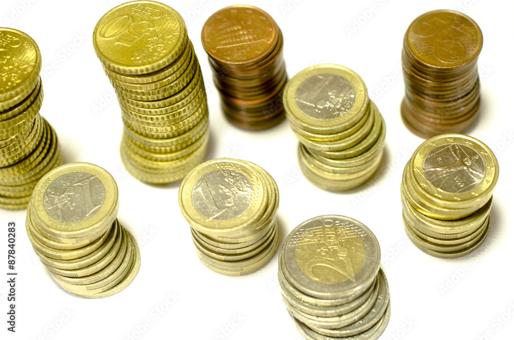 towers of coins of euro isolated from the top towers of coins of euro isolated from the top