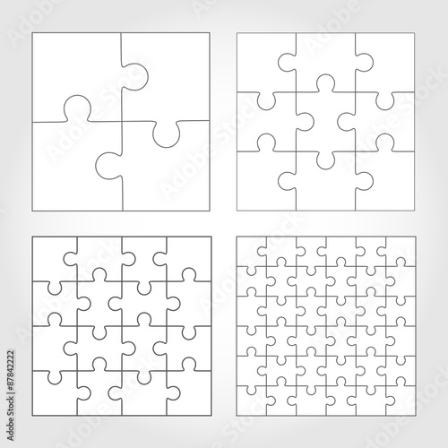 Jigsaw puzzle four vector flat blank templates