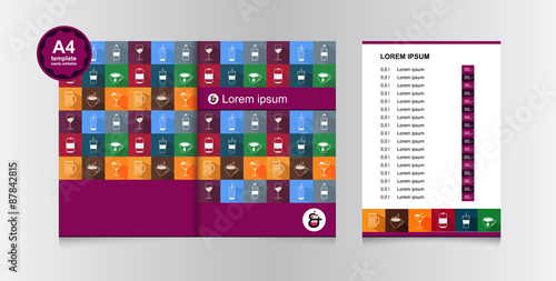 Vector flat template brochure design of drink menu - easily editable