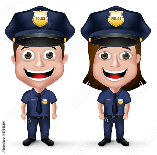 3D Realistic Friendly Police Characters Policeman and Policewoman