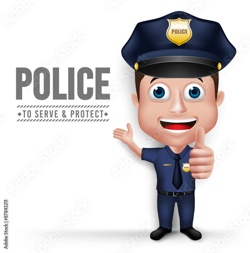 3D Realistic Friendly Police Man Character Policeman in Uniform 