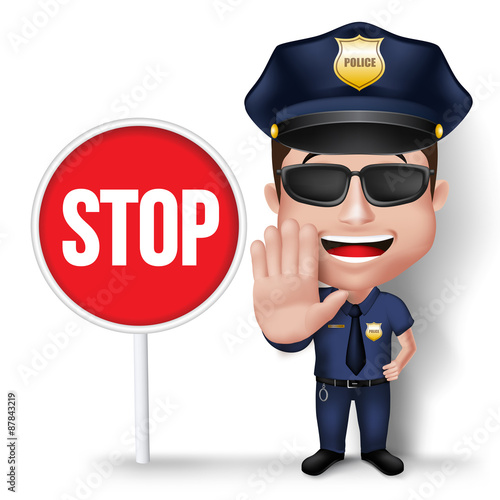 3D Realistic Friendly Police Man Character Policeman in Uniform 