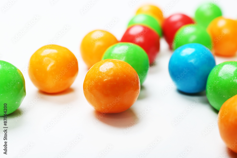 Closeup colorful candies on white background Closeup colorful candies on white background