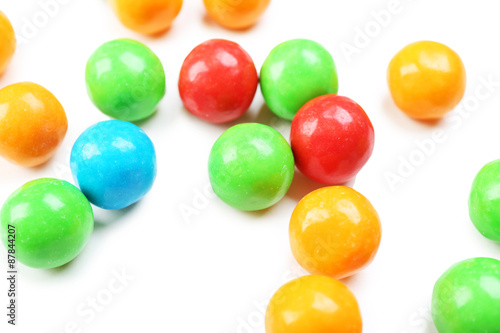 Closeup colorful candies on white background