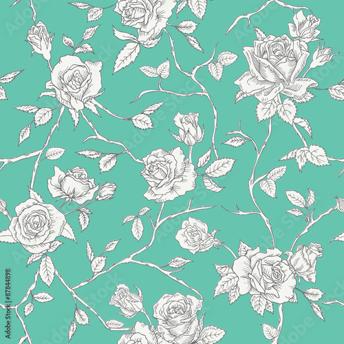 Floral Roses Background - Seamless Vintage Pattern - in vector