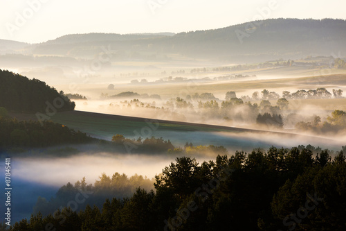 autumnal landscape in fog, Sumava, Czech Republic