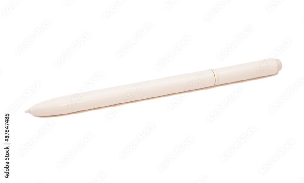 White Stylus pen for touchscreen tablet isolated on white backgr White Stylus pen for touchscreen tablet isolated on white backgr