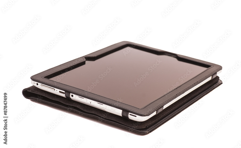Tablet computer in cover isolated on white Tablet computer in cover isolated on white
