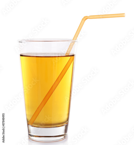 Glass of apple juice isolated on white