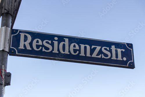 Street sign in front of the Residenz Theatre in Munich, Germany,