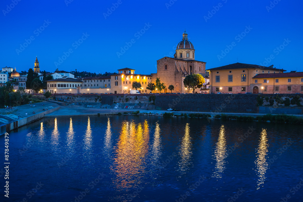 Night view of the river in Florence Italy