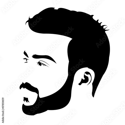 Profile view of young bearded man looking away. Easy editable layered vector illustration. 