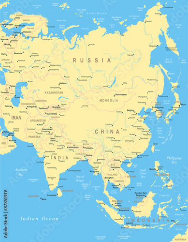 Asia map - highly detailed vector illustration.
