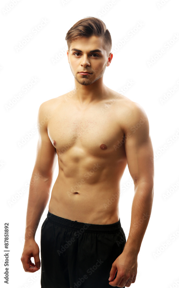 Fototapeta premium Muscle young man isolated on white