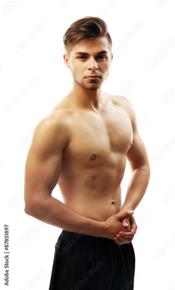 Fototapeta premium Muscle young man isolated on white