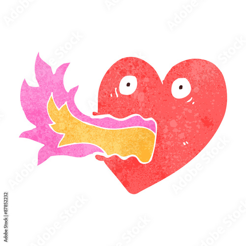 retro cartoon fire breathing heart