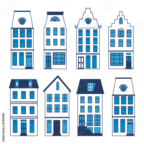 Cute Amsterdam houses colorful set