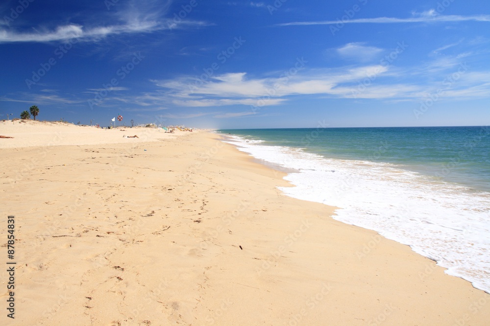 Sandy beach with sunbathing people