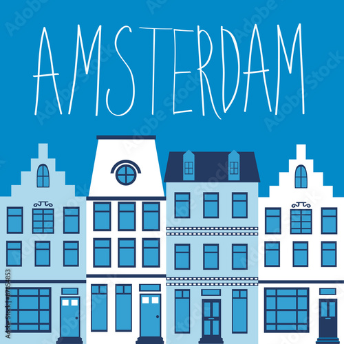 Cute Amsterdam houses colorful set