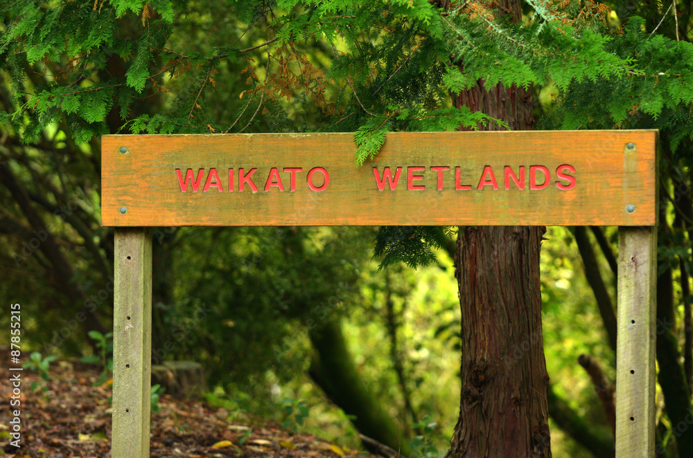 Waikato wetlands sign - New Zealand