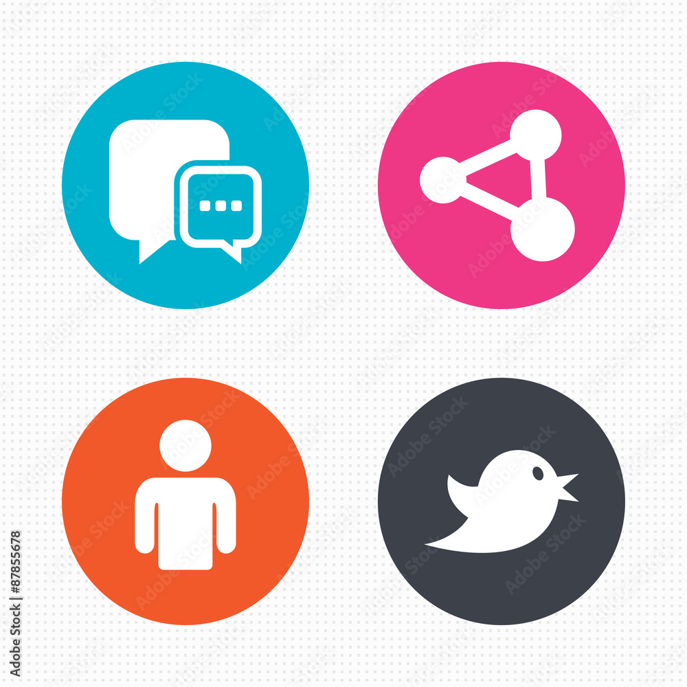 Social media icons. Chat speech bubble and Share Social media icons. Chat speech bubble and Share