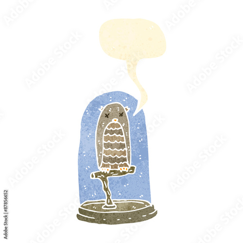 retro cartoon stuffed owl in jar