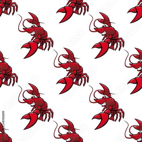 Cartoon red lobsters seamless pattern