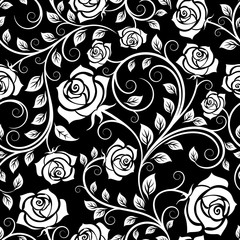 Fototapete Rosenmuster Weiße Vintage Rosen nahtloses Blütenmuster  © Vector Tradition