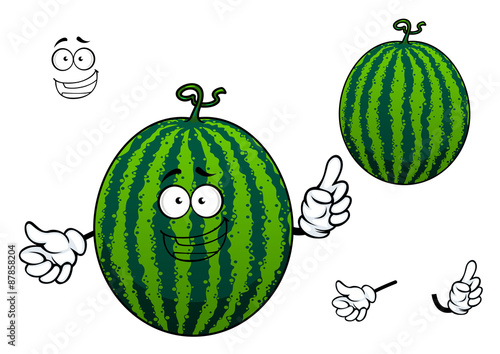 Green striped cartoon watermelon fruit