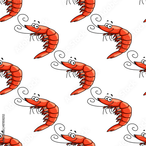 Cartoon red shrimps seamless pattern